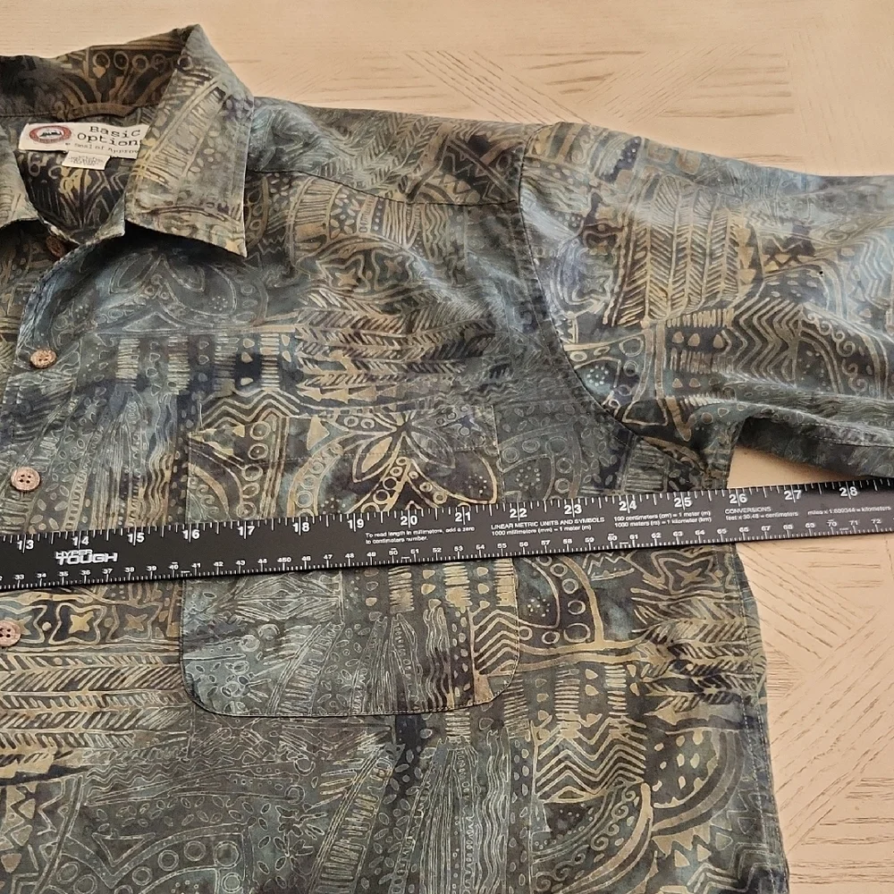 Basic Options Artistic Patterned Casual Button Down Cotton Shirt for Men Size L - Picture 3 of 5